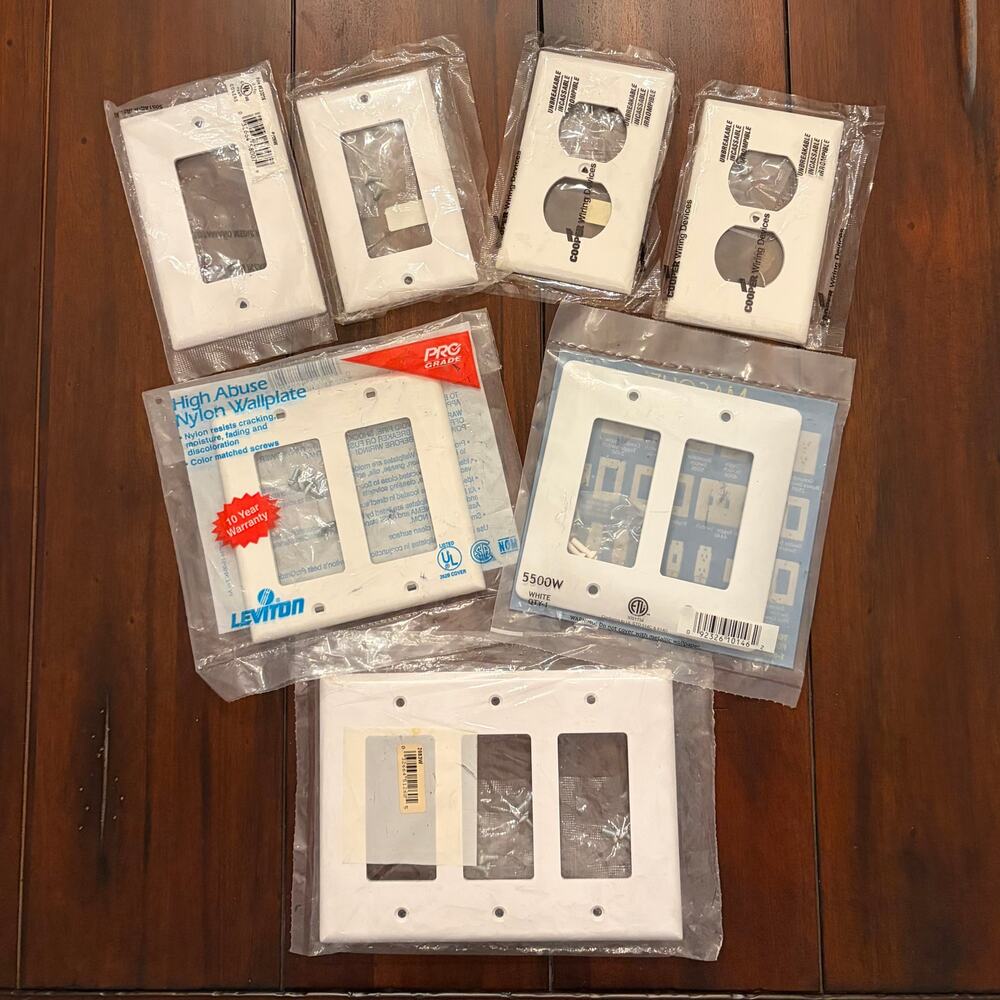 Lot of 7 White Wall Plates Switch Covers Outlets 1 2 3 Gang Leviton Cooper New